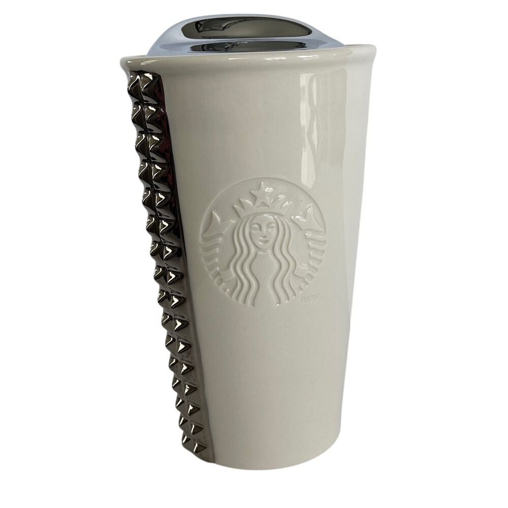 Starbucks Cream & Silver‎ Studded Ceramic Travel Mug